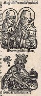 Августин Милетский, Иоанн и вестготский король и мученик Эрменгильд. Из знаменитой первопечатной книги Хартмана Шеделя "Всемирная хроника", также известной как "Нюрнбергские хроники". Die Schedelsche Weltchronik (Liber Chronicarum). Нюрнберг, 1493
