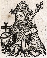 Генрих IV (1050-1106) - король Германии и император Священной Римской империи. Гравюра Михаэля Вольгемута из книги Хартмана Шеделя "Всемирная хроника", известной как "Нюрнбергские хроники". Die Schedelsche Weltchronik (Liber Chronicarum). Нюрнберг, 1493