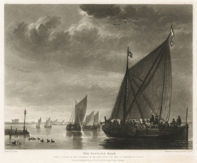 Поездка на лодке (Маас у Дордрехта). Гравюра с живописного оригинала Альберта Кёйпа (1620-91)
