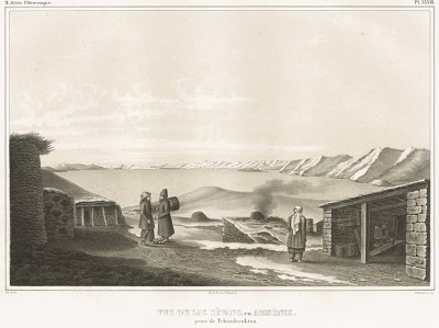 Озеро Севан зимой 1839 года (лист XXXIII второй части атласа к "Путешествию по Кавказу..." Фредерика Дюбуа де Монпере. Париж. 1843 год)