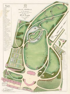 Парк замка Шамессон, разбитый в 1862-67 гг. Общий план. F.Duvillers, Les parcs et jardins, т.I, л.2. Париж, 1871