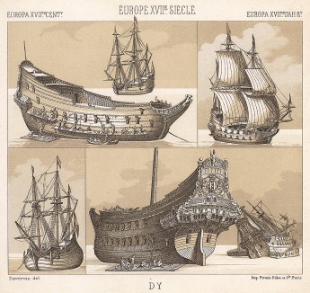 Галиот -- тип парусного судна, появился в Голландии, был распространен в акватории Балтийского и Северного морей в XVII--XVIII веках. Из Le Costume historique -- подробнейшей в XIX веке энциклопедии истории костюма Огюста Расине