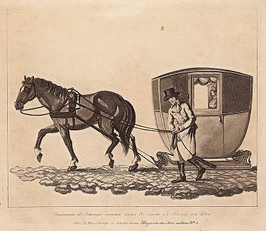 Наёмные сани, известные в Нидерландах под наименованием «слиде» или «слие». Лист из издания "Tableau des Principales Vues des Palais et Edifices...du Royaume des Pays-Bas", Амстердам, 1824