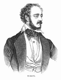 Маттео Сальви (1816 -- 1887 гг.) -- итальянский композитор и театральный режиссёр, учившийся у знаменитого Гаэтано Доницетти (1797 -- 1848 гг.) (The Illustrated London News №105 от 04/05/1844 г.)
