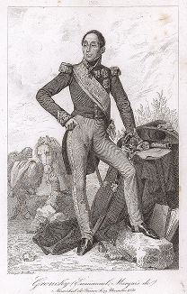 Эммануэль Груши (1766-1847), маршал Франции с 1831 года. Galerie des Marechaux de France par Ch. Gavard, Париж, 1839 год. 