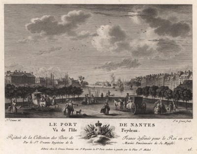 Остров Фейдо в Нанте - родине Жюля Верна (лист 15 из альбома гравюр Nouvelles vues perspectives des ports de France..., изданного в Париже в 1791 году)