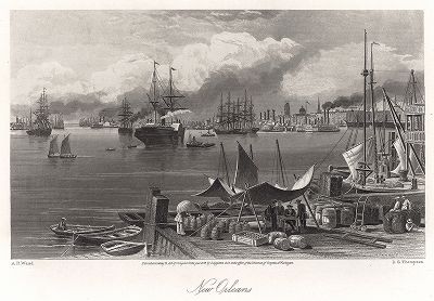 Порт Нового Орлеана, штат Луизиана. Лист из издания "Picturesque America", т.I, Нью-Йорк, 1873.