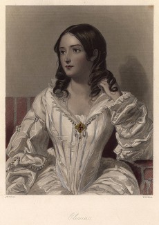 Оливия, героиня пьесы Уильяма Шекспира «Двенадцатая ночь». The Heroines of Shakspeare. Лондон, 1848