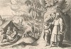 Моисей и Иофор. Лист из серии "Theatrum Biblicum" (Библия Пискатора или Лицевая Библия), выпущенной голландским издателем и гравёром Николасом Иоаннисом Фишером (предположительно с оригинальных досок 16 века), Амстердам, 1643