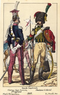 1811 г. Улан 1-го полка и конный егерь французской императорской гвардии. Коллекция Роберта фон Арнольди. Германия, 1911-28