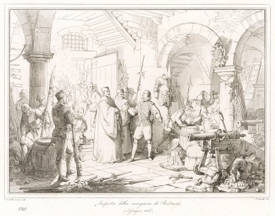 2 июня 1618 г. Раскрытие заговора испанского посла в Венеции маркиза Бедмара. Storia Veneta, л.120. Венеция, 1864