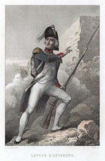 Теофиль Мало Латур д’Овернь (1743-1800) - офицер, провозглашенный Наполеоном "первым гренадером Франции", герой революционных войн, командир "адской колонны" и составитель франко-кельтского словаря. Убит при Оберхаузене 28 июня 1800 г. Париж, 1849