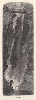 Теснина Альфа, самая узкая часть ущелья Уоткинс, штат Нью-Йорк. Лист из издания "Picturesque America", т.I, Нью-Йорк, 1872.