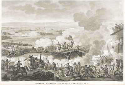 Сражение при Арколе 15-17 сентября 1796 г. Гравюра из альбома "Военные кампании Франции времён Консульства и Империи". Campagnes des francais sous le Consulat et l'Empire. Париж, 1834
