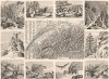 Карта Швейцарии, а также десять картушей, гравированных на стали в 1862 году, с изображениями жителей, животных, пейзажей и памятных мест страны. Illustriter Handatlas F.A.Brockhaus. л.20. Лейпциг, 1863