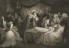 Иллюстрация к трагедии Шекспира "Ромео и Джульетта", акт IV, сцена V: Капулетти у постели Джульетты, которую все считают умершей. Graphic Illustrations of the Dramatic works of Shakspeare, Лондон, 1803.