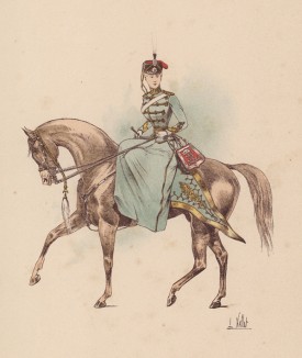 1890-е гг. Германская принцесса -- почётный полковник гусарского полка (из "Иллюстрированной истории верховой езды", изданной в Париже в 1893 году)