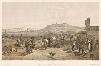Англичане и французы в городе Керчь в мае 1855 года. The Seat of War in the East by William Simpson, Лондон, 1856 год. Часть II, лист 3