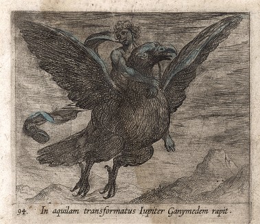 Юпитер в образе орла похищает Ганимеда. Гравировал Антонио Темпеста для своей знаменитой серии "Метаморфозы" Овидия, л.94. Амстердам, 1606