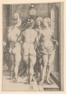 Четыре ведьмы. Гравюра Альбрехта Дюрера, выполненная в 1497 году (Репринт 1928 года. Лейпциг)