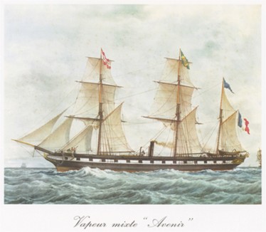 Смешанное паровое судно "Авенир". Репринт середины XX века с картин известных французских живописцев из семьи Ру