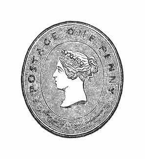 Портрет Её Величества королевы Виктории в виде штампа на почтовой бумаге, выпускаемой в Великобритании (The Illustrated London News №98 от 16/03/1844 г.)