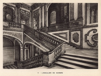 Версаль. Мраморная лестница. Фототипия из альбома Le Chateau de Versailles et les Trianons. Париж, 1900-е гг.
