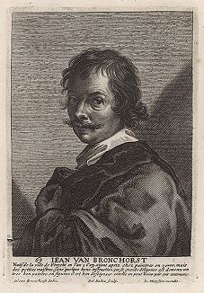 Ян Герритс ван Бронкхорст (1603 -- 1661 гг.) -- голландский живописец, гравер и рисовальщик. Гравюра Питера де Байлю с автопортрета художника. 