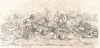 Наводнение в Голландии в 1825 г. Литографировал Филипп-Огюст Эннекен. Recueil d'esquisses et fragmens de compositions, tirés du portefeuille de Mr. Hennequin. Турне (Бельгия), 1825