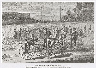 Велогонка в 1869 году. Les cyclisme, Париж, 1935