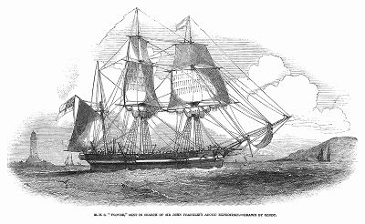 Корабль британского флота "Пловер", отправленный на поиски без вести пропавшей в 1845 году арктической экспедиции, возглавляемой английским мореплавателем контр--адмиралом Сэром Джоном Франклином (The Illustrated London News №299 от 22/01/1848 г.)