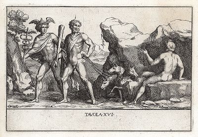 Геракл, выводящий Цербера из Аида.  Le Pitture Antiche del Sepolcro de' Nasonii...", Рим, 1702 год