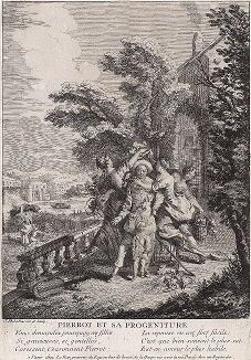 Пьеро и его чадо. Гравюра Жак-Филиппа Леба, 1737 год. 