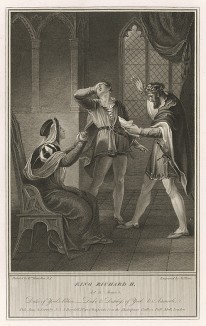 Иллюстрация к исторической хронике Шекспира "Ричард II", акт V, сцена II: Герцог Омерль и его родители, герцог и герцогиня Йоркская. Boydell's Graphic Illustrations of the Dramatic works of Shakspeare, Лондон, 1803.