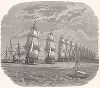 Парусные суда Балтийского флота. Ксилография из издания "Voyages and Travels", Бостон, 1887 год