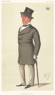 Орландо Бриджмен (1819-1898), 3-й лорд Брэдфорд - консервативный политик, лорд-камергер и  конюший. Карикатура из знаменитого британского журнала Vanity Fair. Лондон, 1874