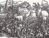 Войска Олоферна против израильтян. Иллюстрация из двухтомного издания Der Beschlossen Gart des Rosenkrantz Mariae, изданного в Нюрнберге в 1505 году. Мастерская Альбрехта Дюрера