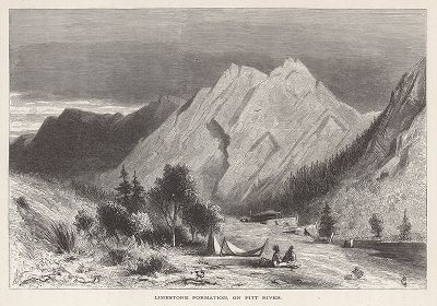 Известняковые скалы на реке Питт-ривер, Северная Калифорния. Лист из издания "Picturesque America", т.I, Нью-Йорк, 1872.