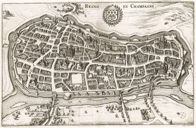 Реймс. Reims en Champagne с высоты птичьего полета. План составил Маттеус Мериан. Франкфурт-на-Майне, 1695