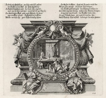 Акила и жена его Прискилла (из Biblisches Engel- und Kunstwerk -- шедевра германского барокко. Гравировал неподражаемый Иоганн Ульрих Краусс в Аугсбурге в 1700 году)