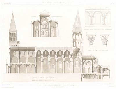 Аббатство Сен-Филибер в Турню (XI-XII века), лист 1. Archives de la Commission des monuments historiques, т.3, Париж, 1898-1903. 