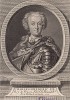 Фридрих II в 1740 г. Курьёзная гравюра с портрета молодого Фридриха кисти Антуана Песнэ. Французский гравёр-портретист Фиске, спеша оповестить мир о новом прусском короле, назвал его Шарлем-Фредериком III и сделал портрет зеркальным. Париж, 1740