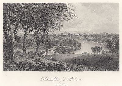 Вид на Филадельфию с холма Белмонт, штат Пенсильвания. Лист из издания "Picturesque America", т.II, Нью-Йорк, 1874.