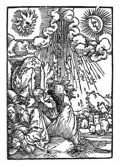 Откровение Иоанна Богослова. Огненный дождь. Бартель Бехам для Martin Luther / Neues Testament. Издал Hans Herrgott, Нюрнберг, 1524