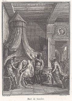 Смерть Лукреции. Лист из "Краткой истории Рима" (Abrege De L'Histoire Romaine), Париж, 1760-1765 годы