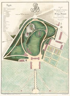 Парк замка Возель, что в департаменте Ньевр. Общий план. F.Duvillers, Les parcs et jardins, т.I, л.3. Париж, 1871