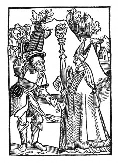 Воздаяние за праведность. Из "Жития Святого Вольфганга" (Das Leben S. Wolfgangs) неизвестного немецкого мастера. Издал Johann Weyssenburger, Ландсхут, 1515