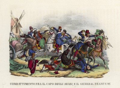 Арабы пытаются захватить в плен французского генерала (иллюстрация к L'Africa francese... - хронике французских колониальных захватов в Северной Африке, изданной во Флоренции в 1846 году)