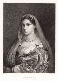 Донна Велата (Дама под покрывалом) работы Рафаэля. Предположительно портрет возлюбленной художника Маргариты Лути, по прозвищу Форнарина. 