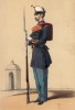 1860-е гг. Рядовой испанской линейной пехоты в парадной форме (из альбома литографий L'Espagne militaire, изданного в Париже в 1860 году)